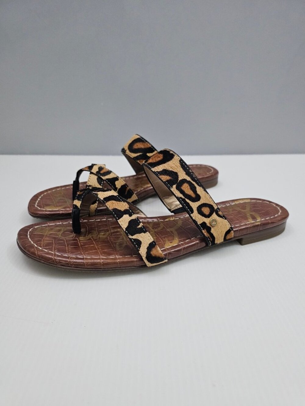 Sam Edelman Bernice Slide Sandal Womens 8 Multi Leopard Calf Hair Flat Summer